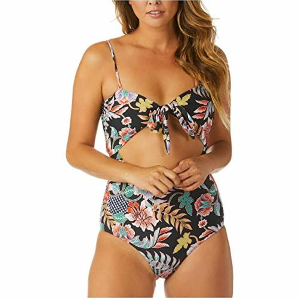 Raisins Indo Bloom Puerto Vallarta Cutout One-Piece Swimsuit Black Floral Small